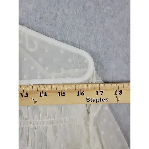 Vero Moda Ivory Swiss Dot LS Fairy Ruffled Smocked Sheer Blouse Women's Large - Picture 10 of 12